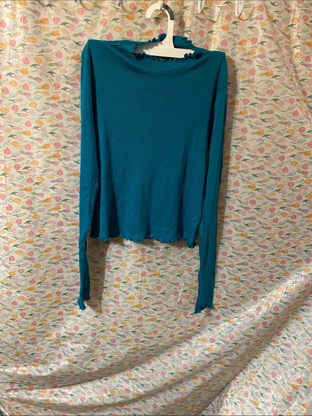Lauren James Teal Ruffled Long-Sleeve Top
